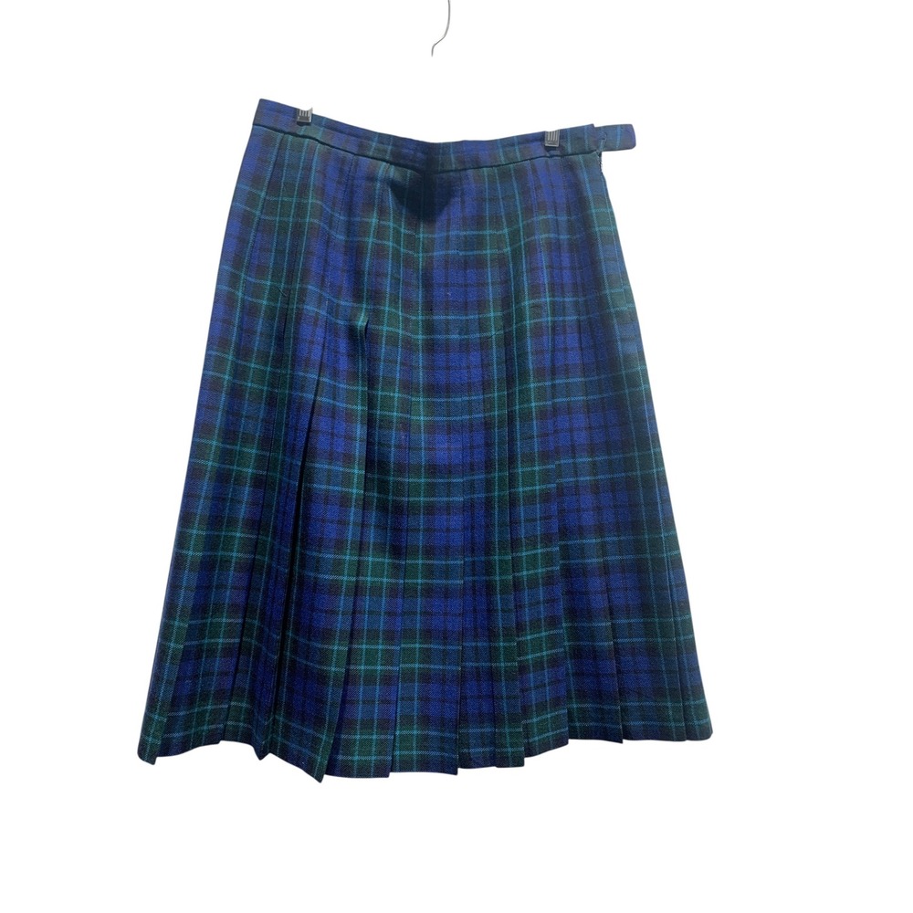 Edinburgh Made in Scotland Plaid Pleated Skirt Blue Green Womens